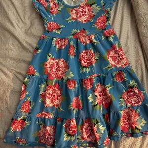 Matilda Jane Blue Tiered Dress with Red Floral Print